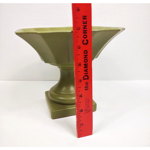 Vintage Hyalyn Pottery Square Pedestal Bowl Planter Green MCM Decor Scalloped - Picture 4 of 7